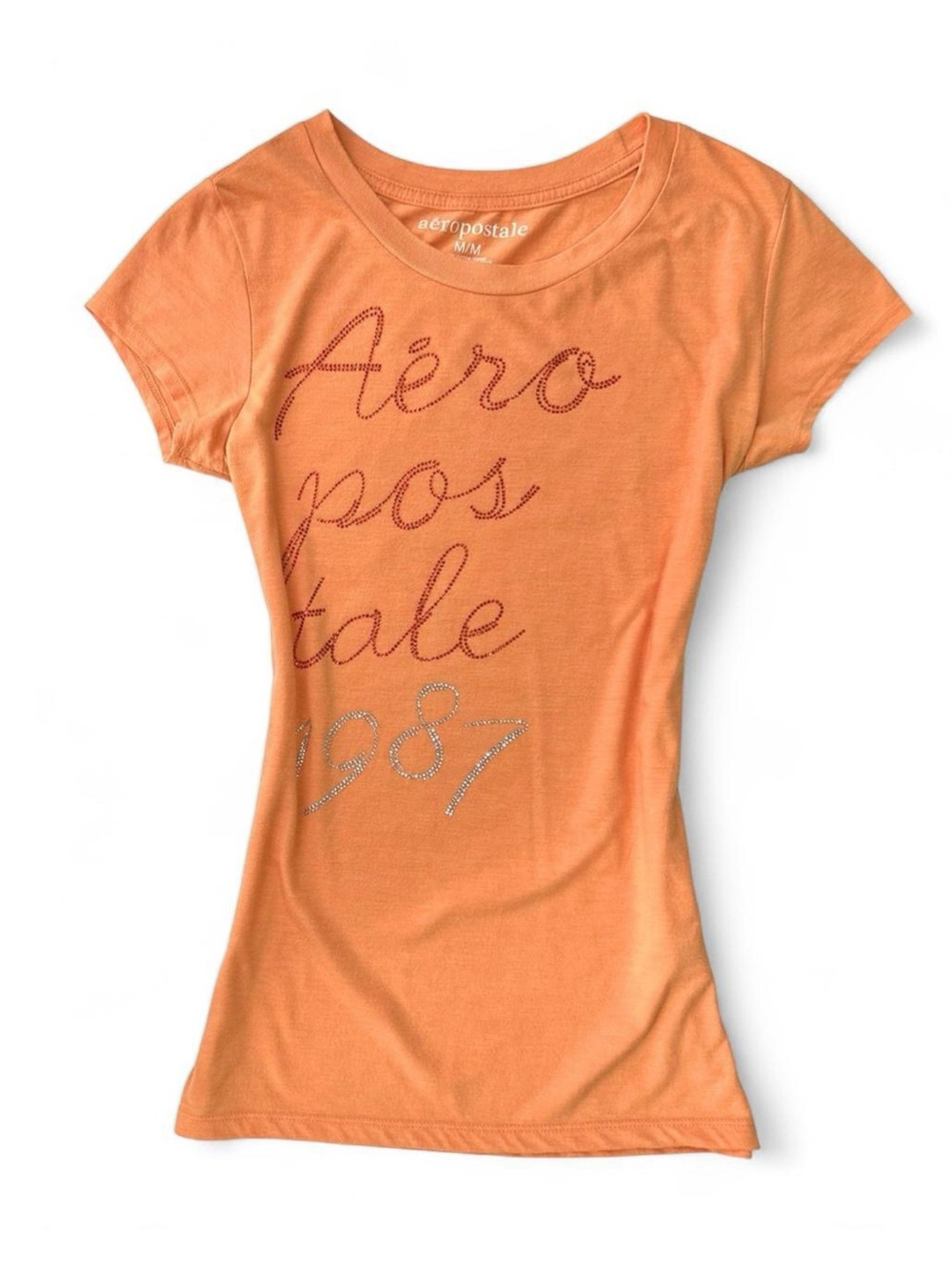 Y2K 2000s Aeropostale Bedazzled Orange Logo T-Shirt